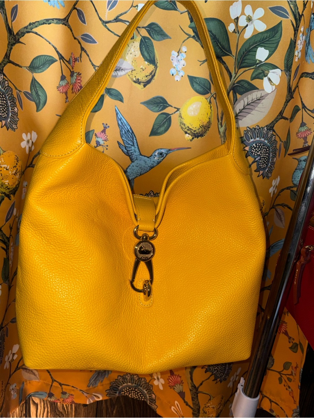 Dooney and Bourke Yellow Sunset Logo Lock Leather Hobo Shoulder Bag